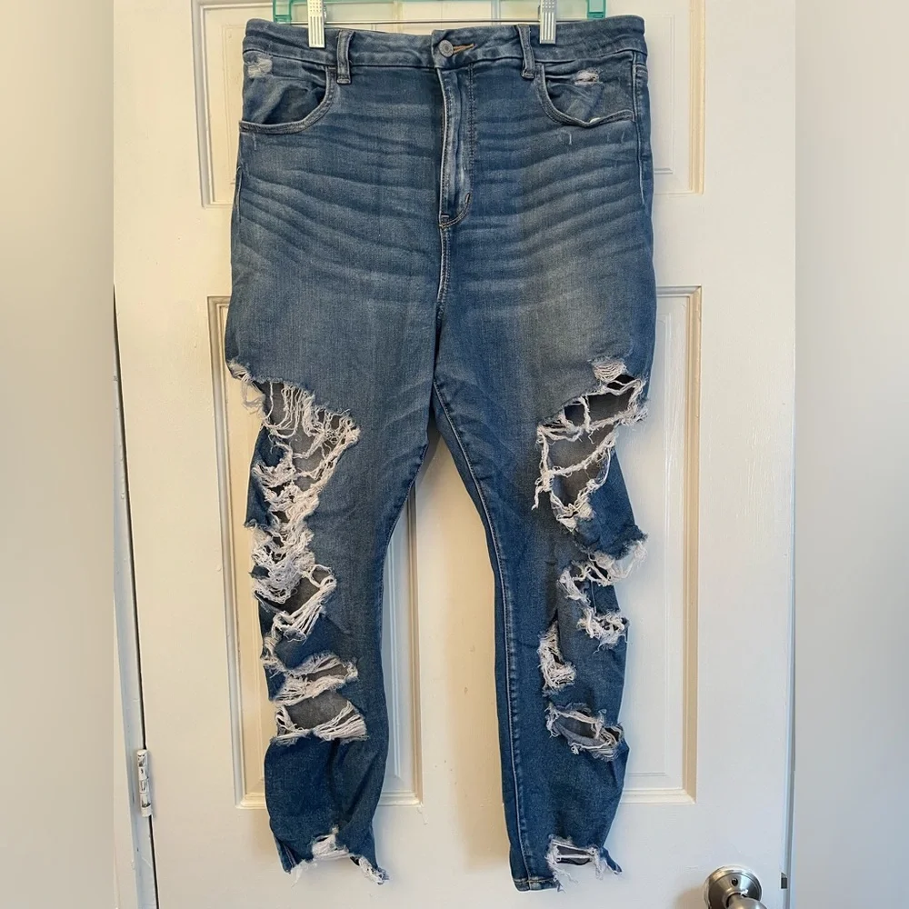 American Eagle Super Destroyed Curvy Super Hi Rise Jeggings - Picture 1 of 10